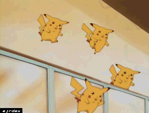 several pikachus over a wall gif