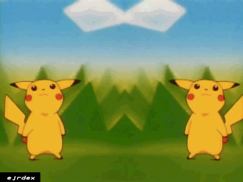 gif from the Pokémon credits, Pikachu playing with a poké-ball & their mirror image, or actually 2 Pikachu playing with poké-balls